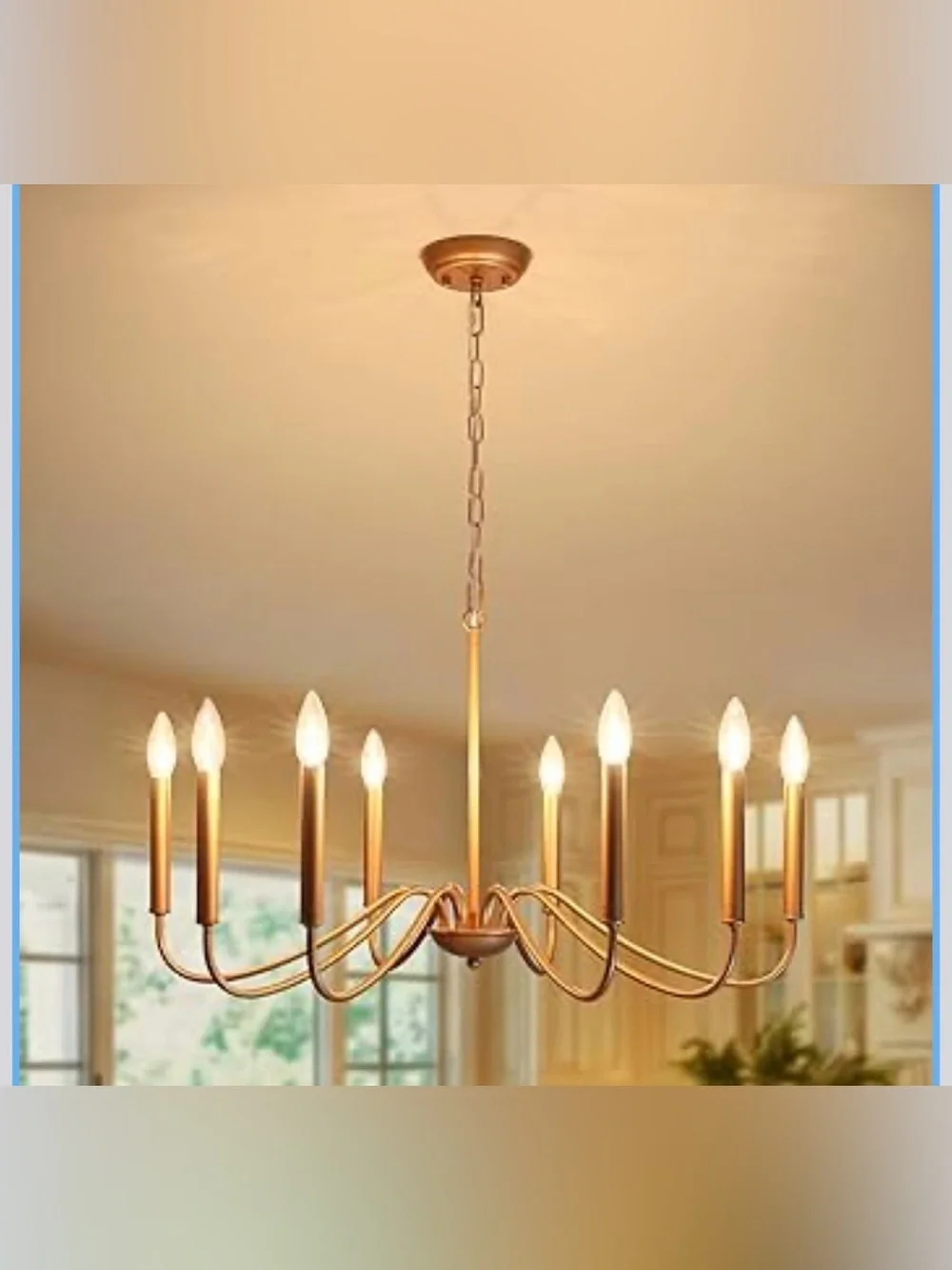 Antique Gold Farmhouse Chandelier, 8 Light Rustic Lighting Fixture Modern